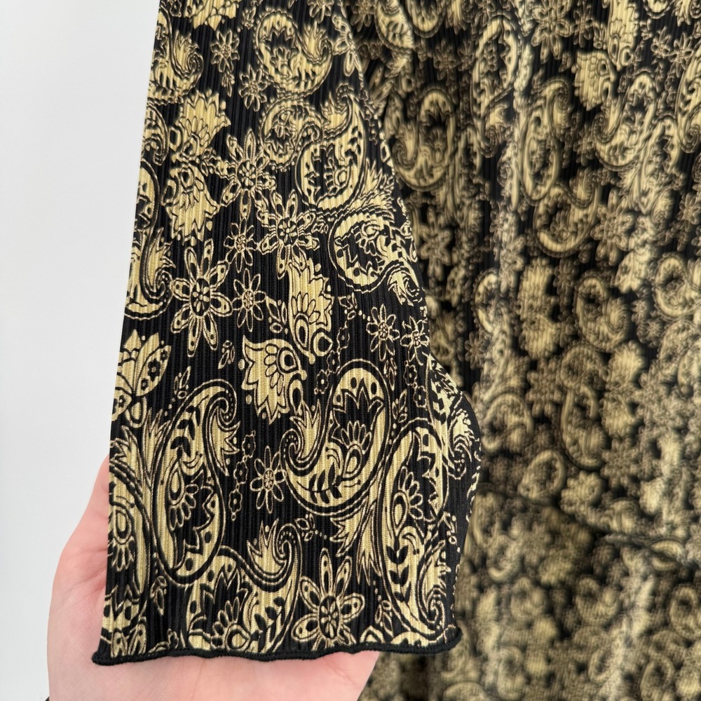 Connected Apparel Vtg Gold/Black Paisley Ribbed 3/4 Sleeve Dress Women's Sz 8P - Picture 4 of 12